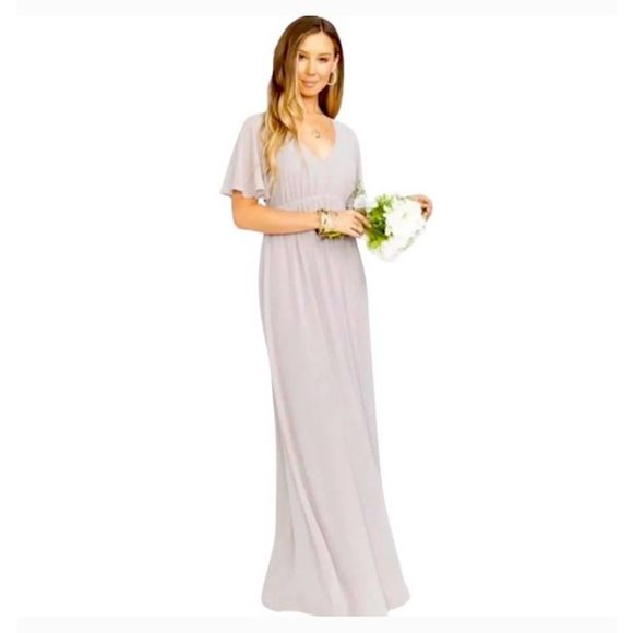 Show Me Your Mumu Emily Empire Maxi Dress in Dove Grey Chiffon. Size S B 26 - Picture 2 of 9